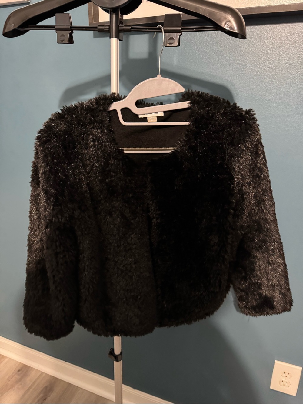 Calvin Klein Black Faux Fur Cropped Cape Jacket